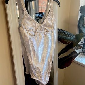 Vintage Vanity Fair White Satin Bodysuit Size 36B